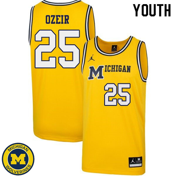 Youth Michigan Wolverines #25 Naji Ozeir Yellow 1989 Retro Alumni Basketball Jersey